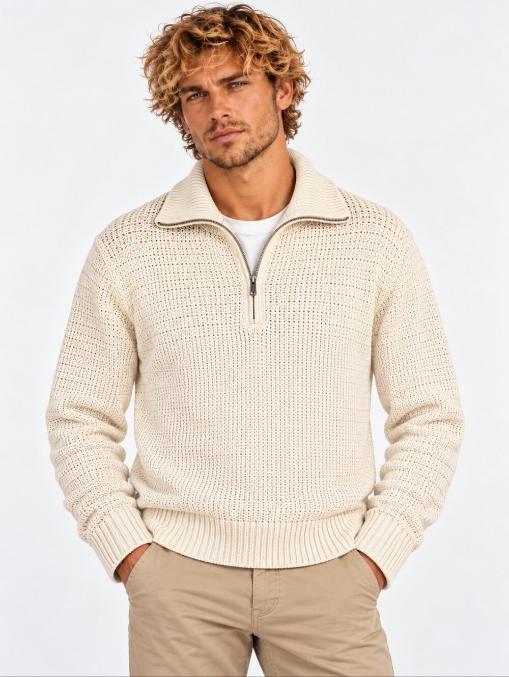 Faherty Miramar Linen Cotton Quarter Zip Sweater Summer Sand Men's M NWT $198
